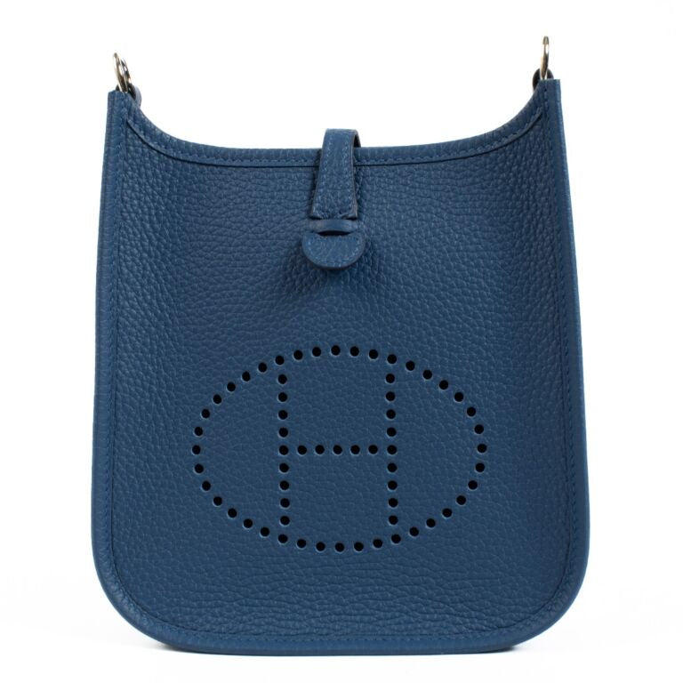 HERMES -Blue Tie Clemence Mini Evelyne II TPM 16 Palladium Hardware