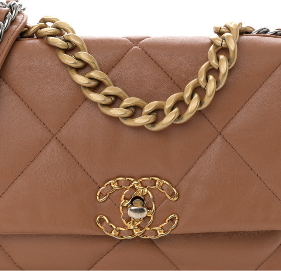 CHANEL - LAMBSKIN QUILTED MEDIUM CHANEL 19 FLAP BROWN
