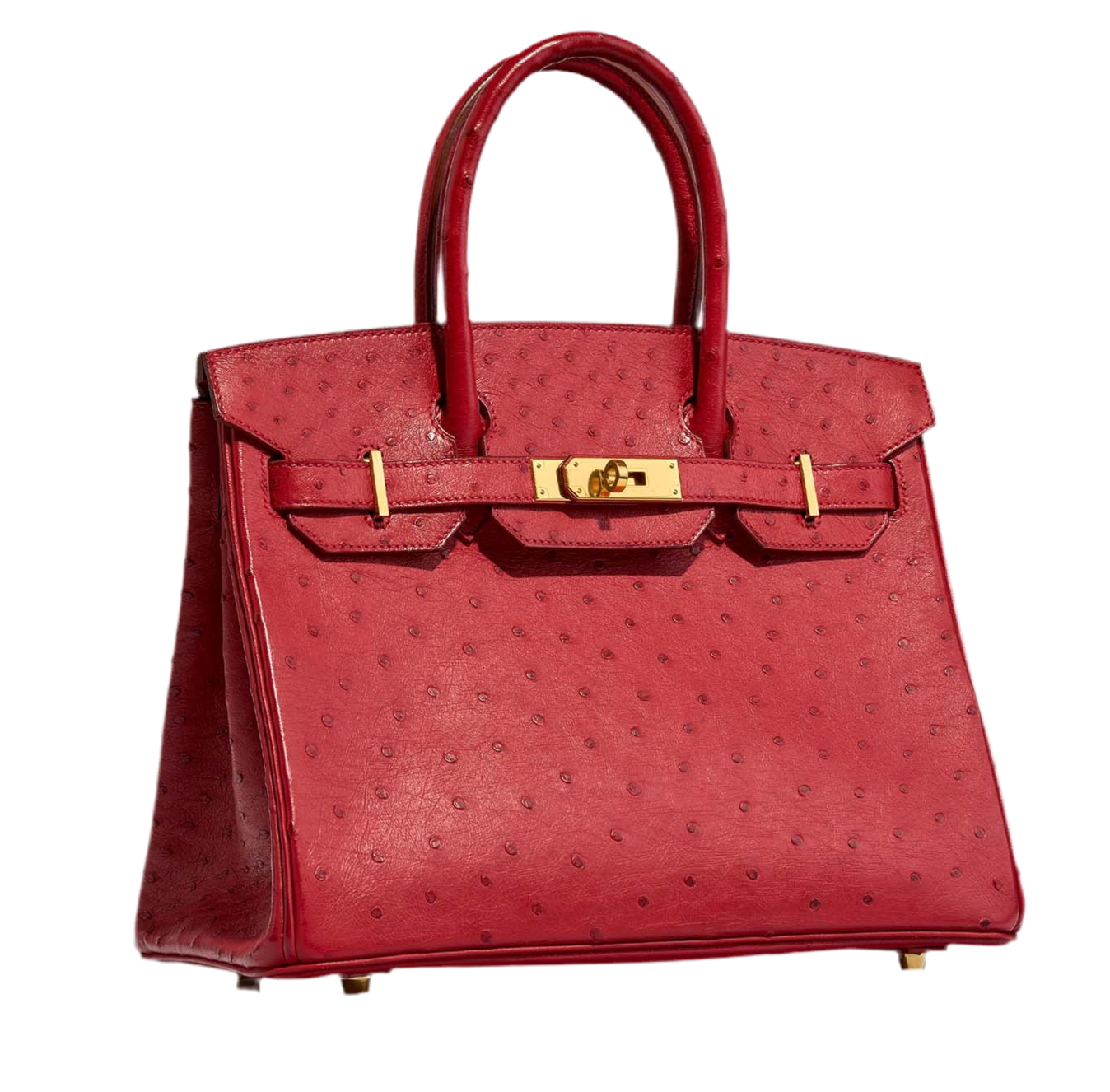 HERMES- BIRKIN 30 OSTRICH ROUGE VIF GOLD HARDWARE