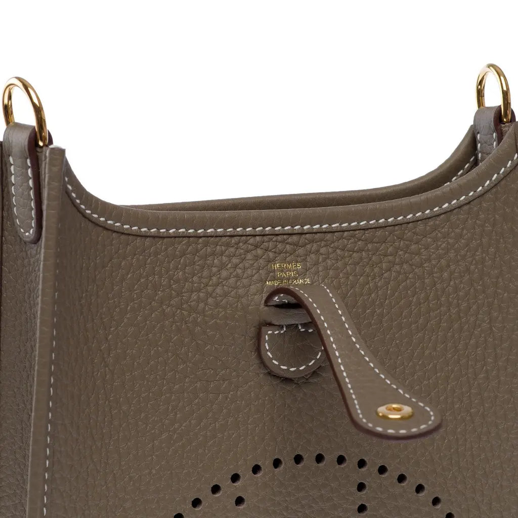 HERMES -Etoupe Clemence Mini Evelyne II TPM 16 Gold Hardware