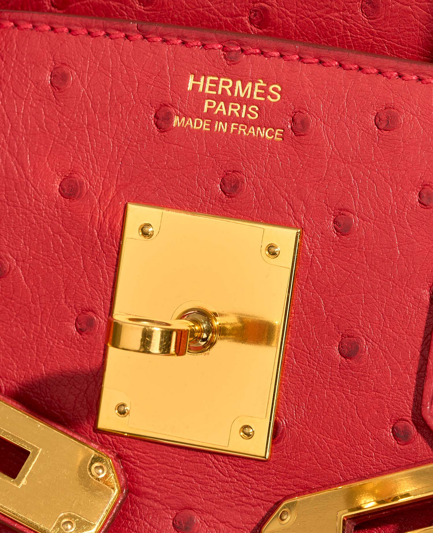 HERMES- BIRKIN 30 OSTRICH ROUGE VIF GOLD HARDWARE