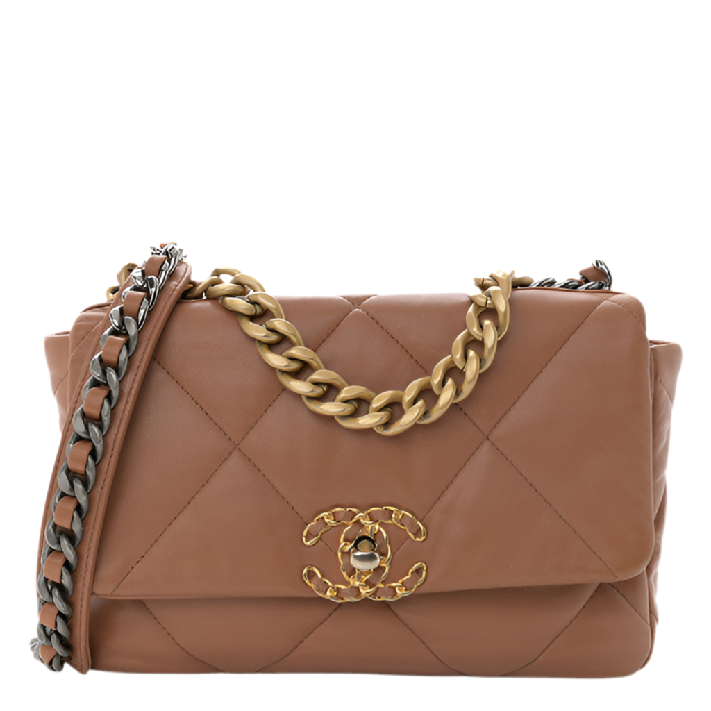 CHANEL - LAMBSKIN QUILTED MEDIUM CHANEL 19 FLAP BROWN