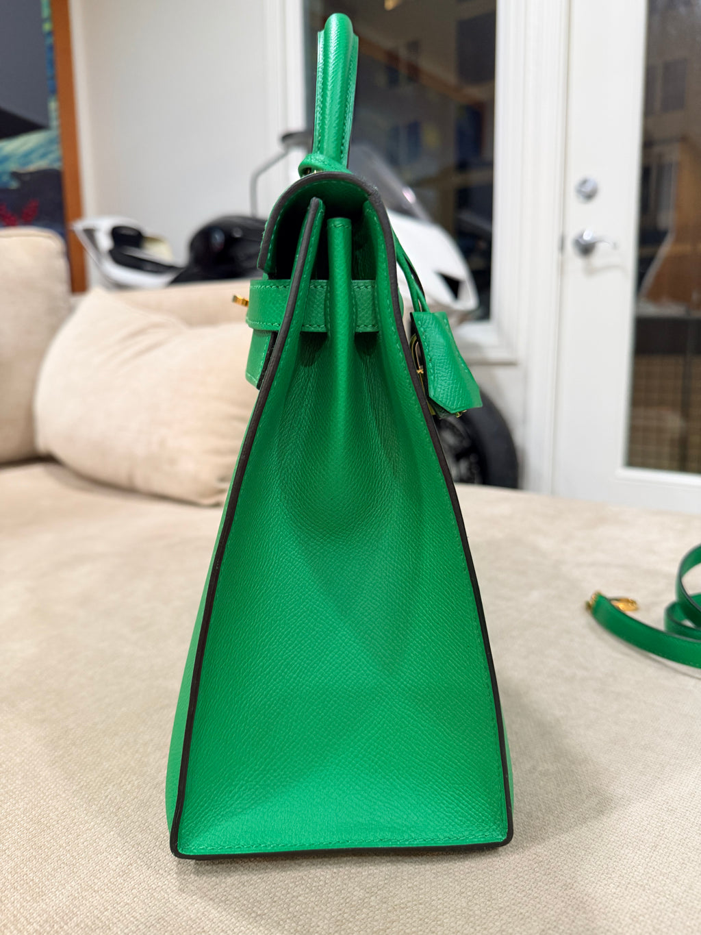 Kelly Sellier 32 Green Bambou Epsom Gold Hardware