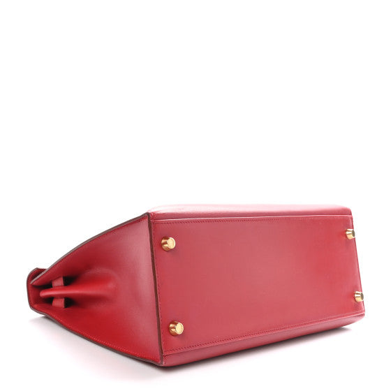 HERMES- BOX KELLY SELLIER 28 ROUGE VIF GOLD HARDWARE
