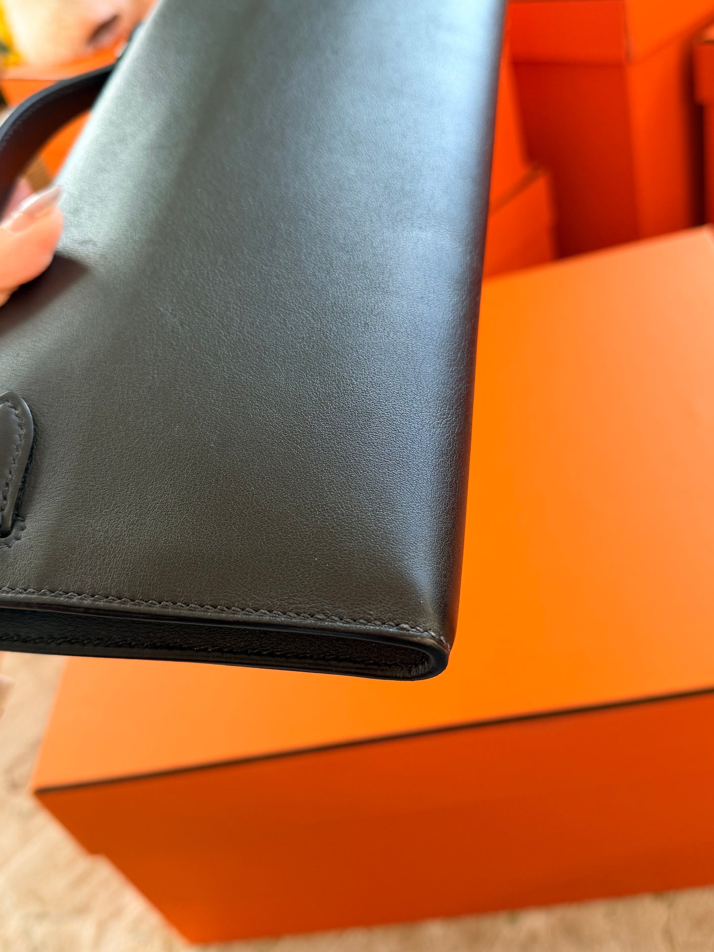 Hermes Black Swift Kelly Cut Clutch Bag With Gold Hardware GHW