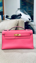 Kelly Pochette Rose Azalea Swift Leather Gold Hardware