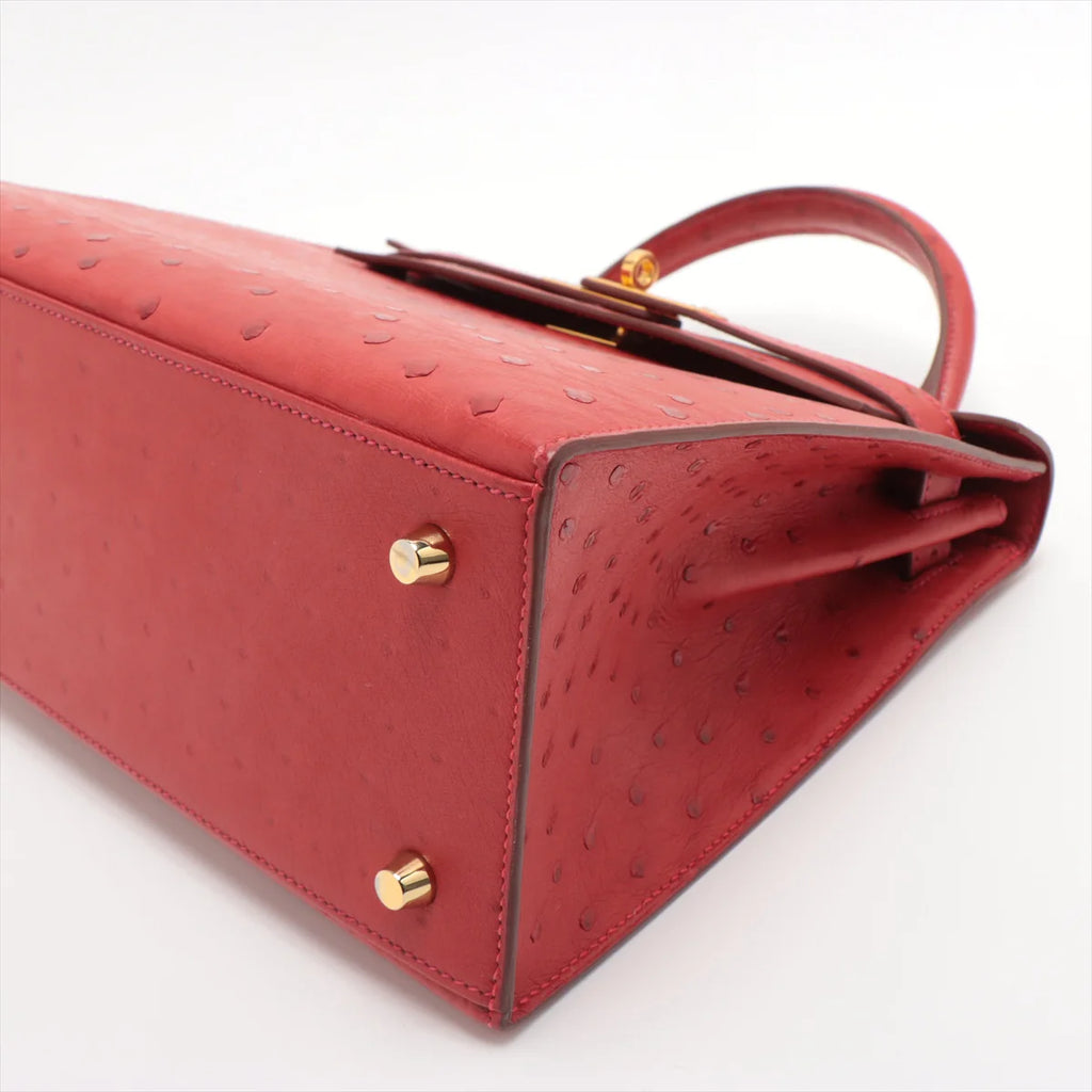KELLY Sellier 28 Ostrich Rouge Vif Gold Hardware