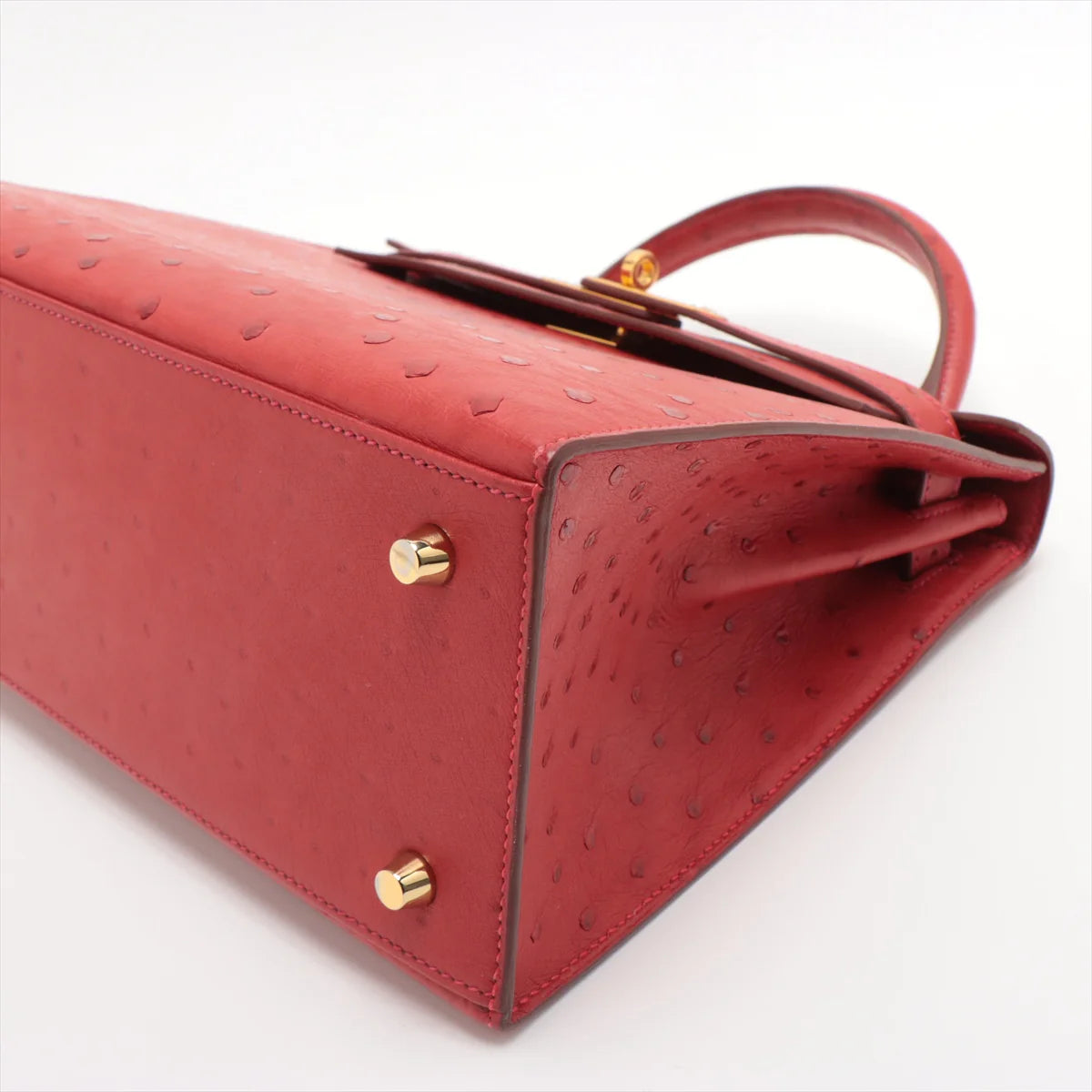 KELLY Sellier 28 Ostrich Rouge Vif Gold Hardware