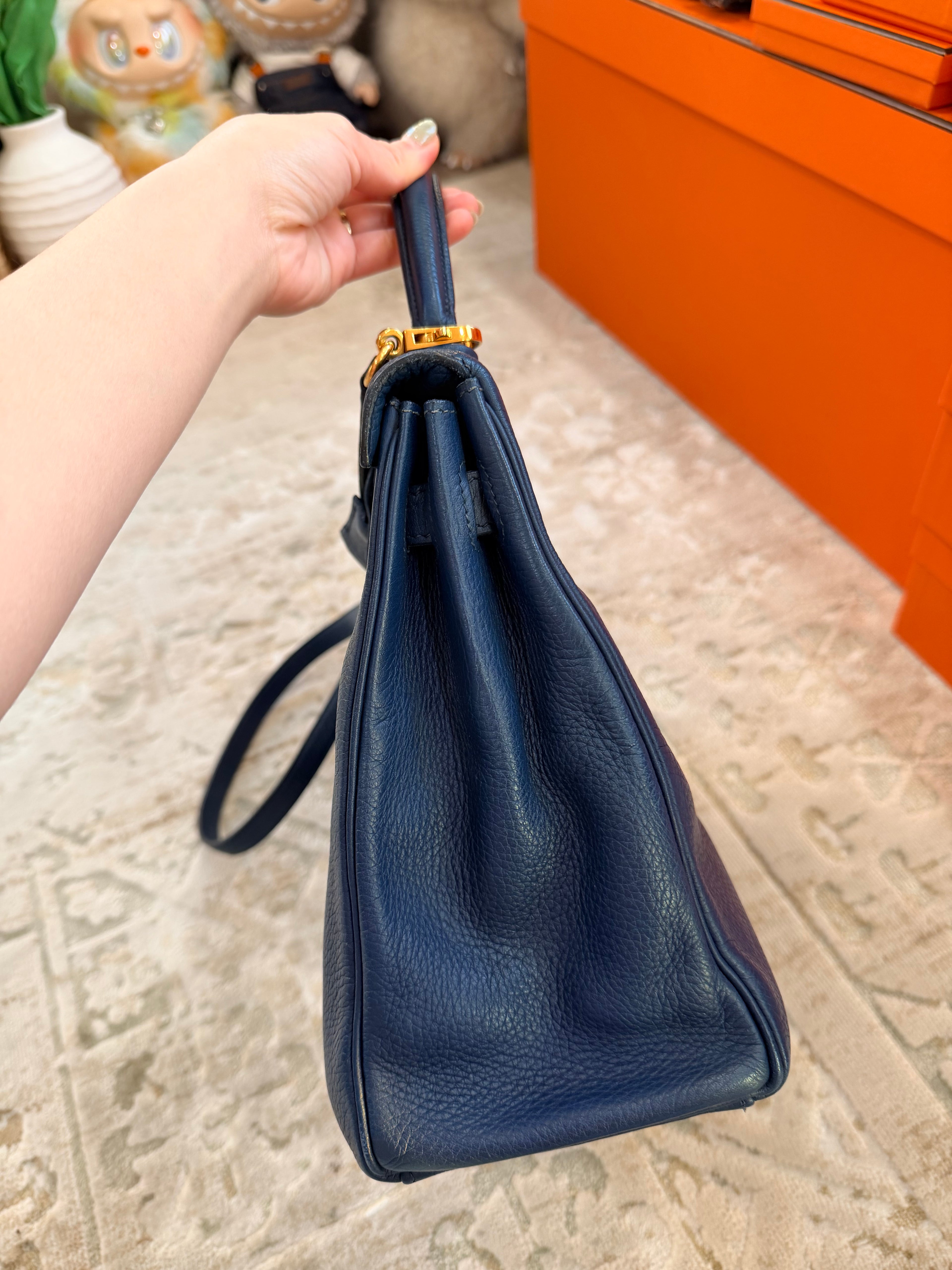 Hermes Kelly Retourne 32 Blue Midnight ( Deep Blue ) Togo With Gold Hardware