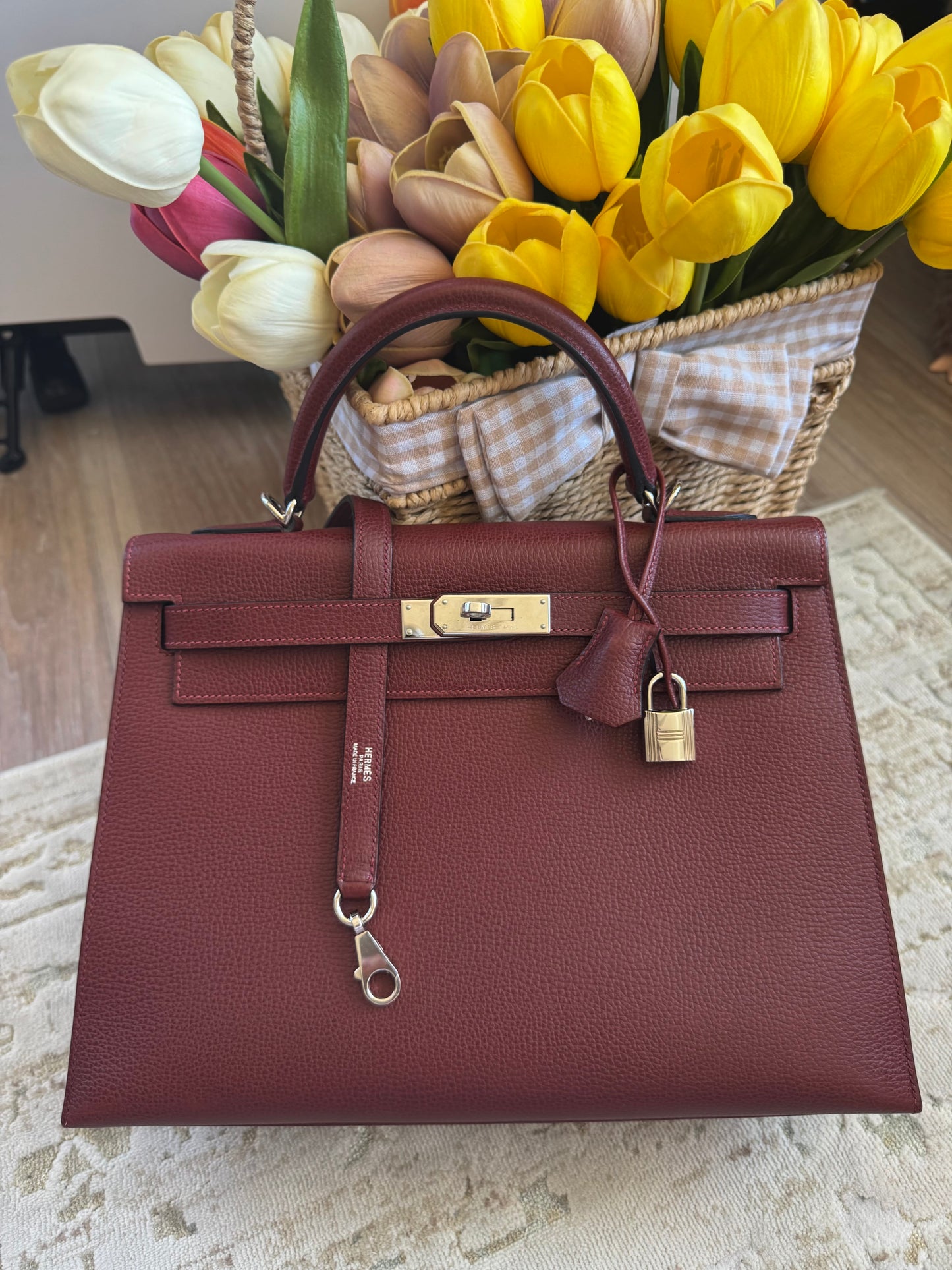 Hermes Kelly Sellier 32 Rouge H Palladium Hardware