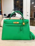 Kelly Sellier 32 Green Bambou Epsom Gold Hardware