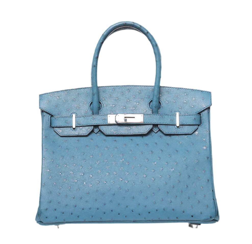 Birkin 30 Ostrich Bleu Jean Palladium Hardware