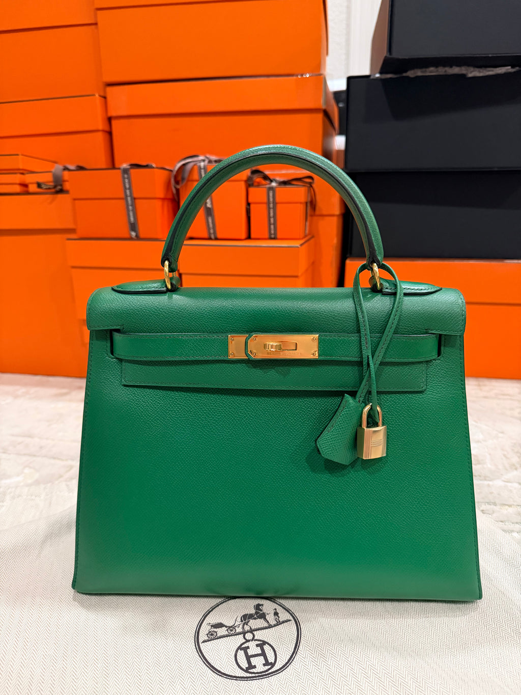 Hermes Kelly 28 Bamboo Epsom With Gold Hardware
