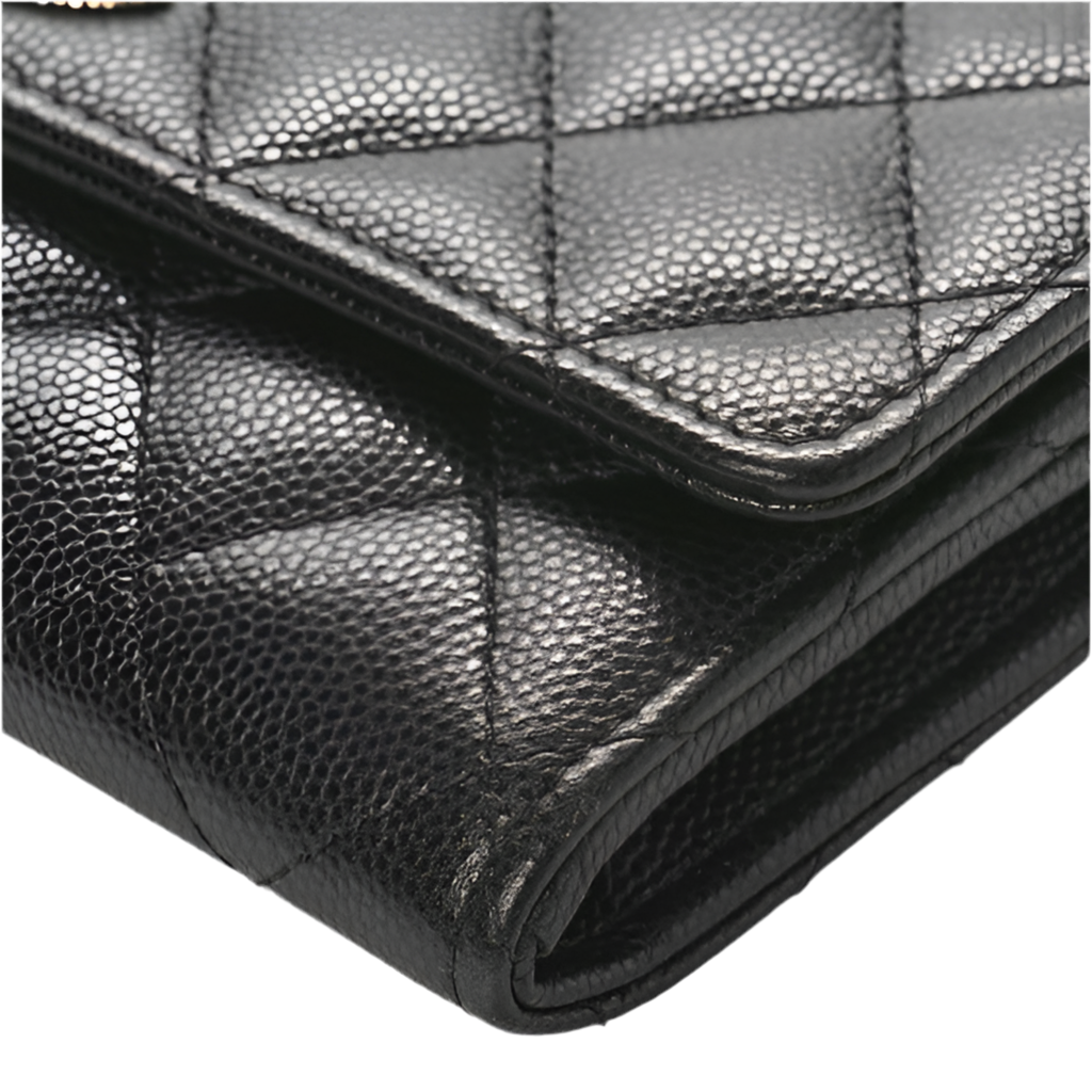Chanel Caviar Quilted Crystal CC Large Gusset Flap Wallet Black