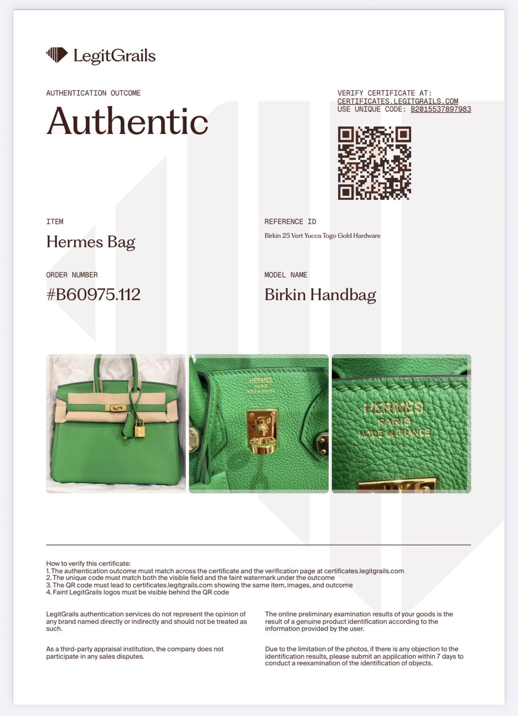 Birkin 25 Vert Yucca Togo Gold Hardware