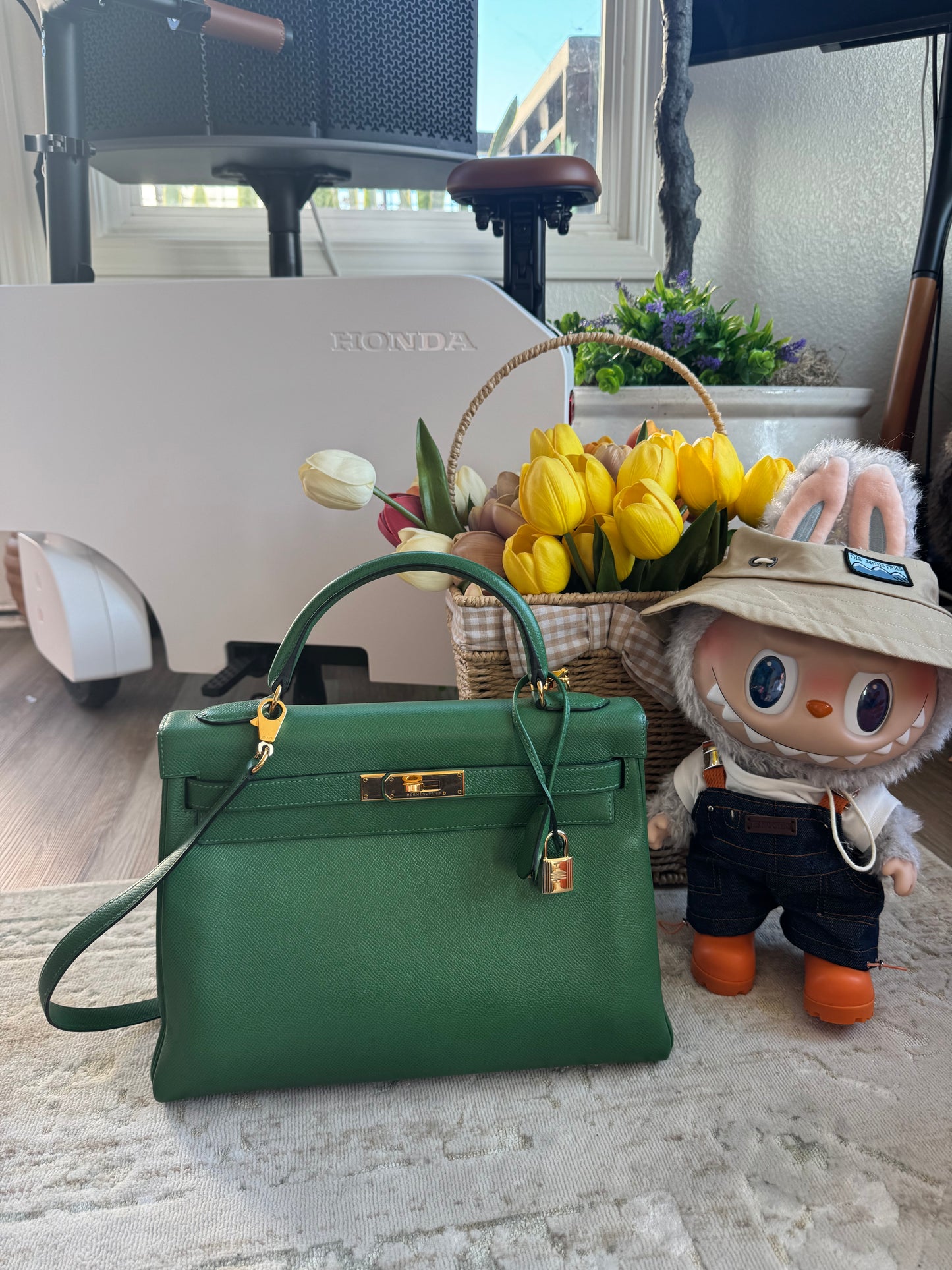 HERMES KELLY RETOURNE 32 BAMBOO EPSOM GHW