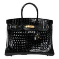 Birkin 35 Black Shiny Porosus Crocodile Gold Hardware
