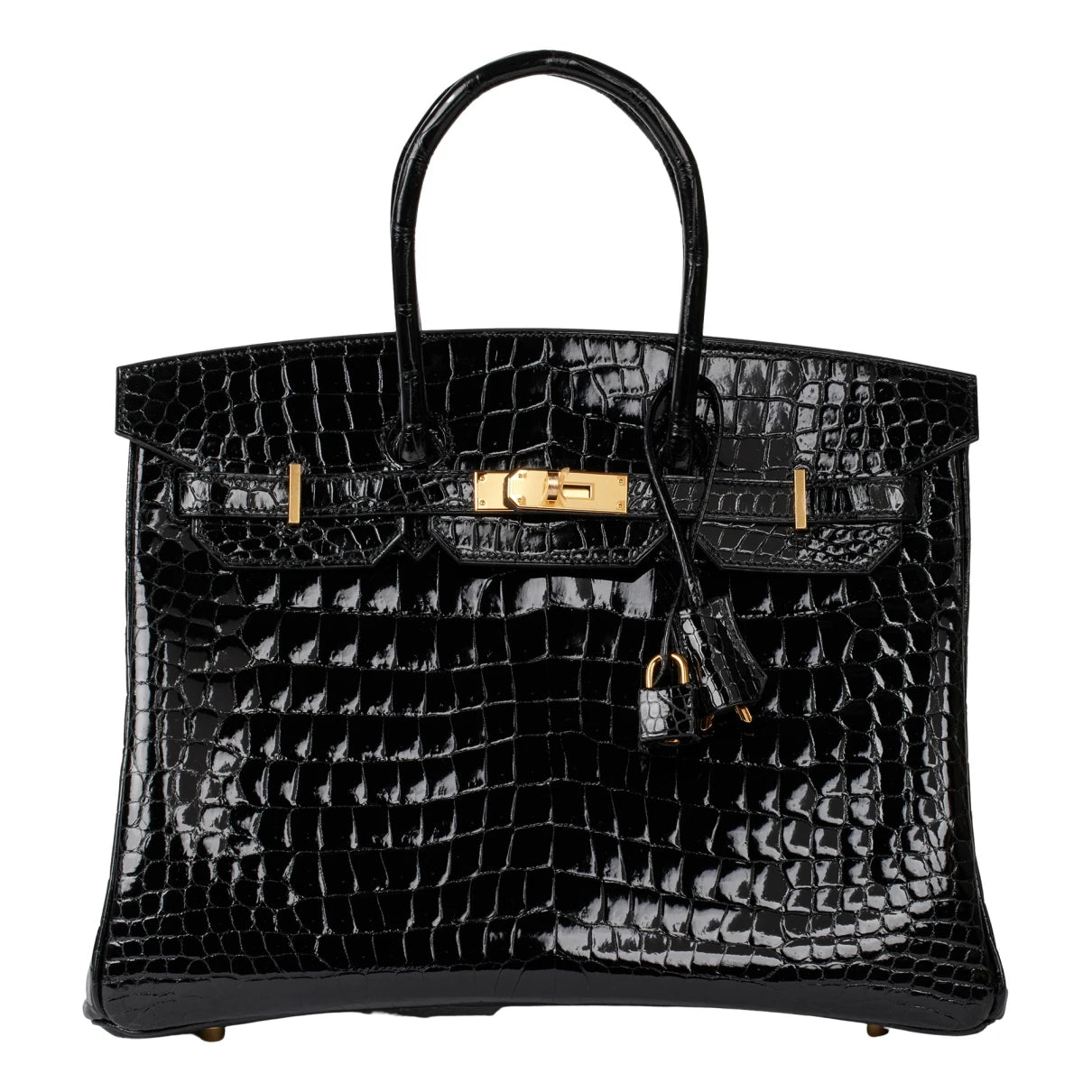 Birkin 35 Black Shiny Porosus Crocodile Gold Hardware
