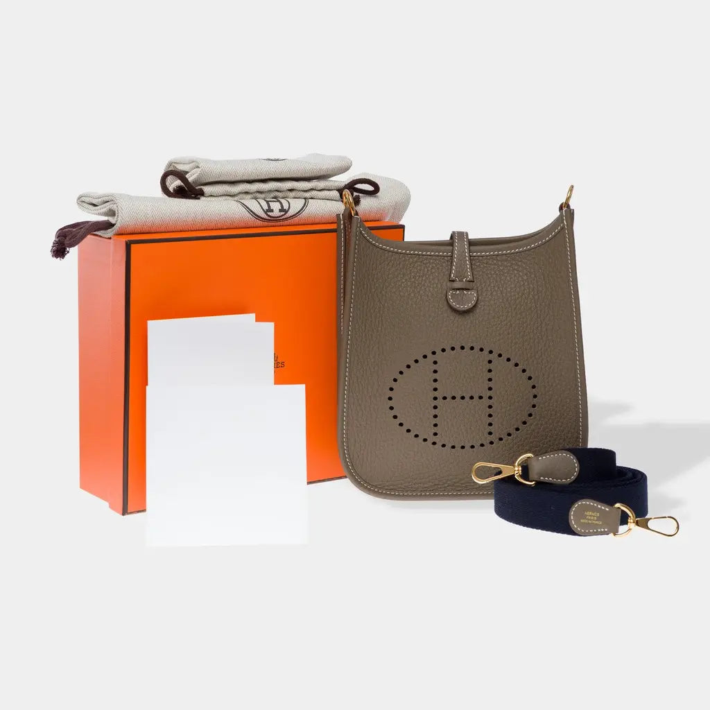 Hermes Etoupe Clemence Mini Evelyne II TPM 16 Gold Hardware