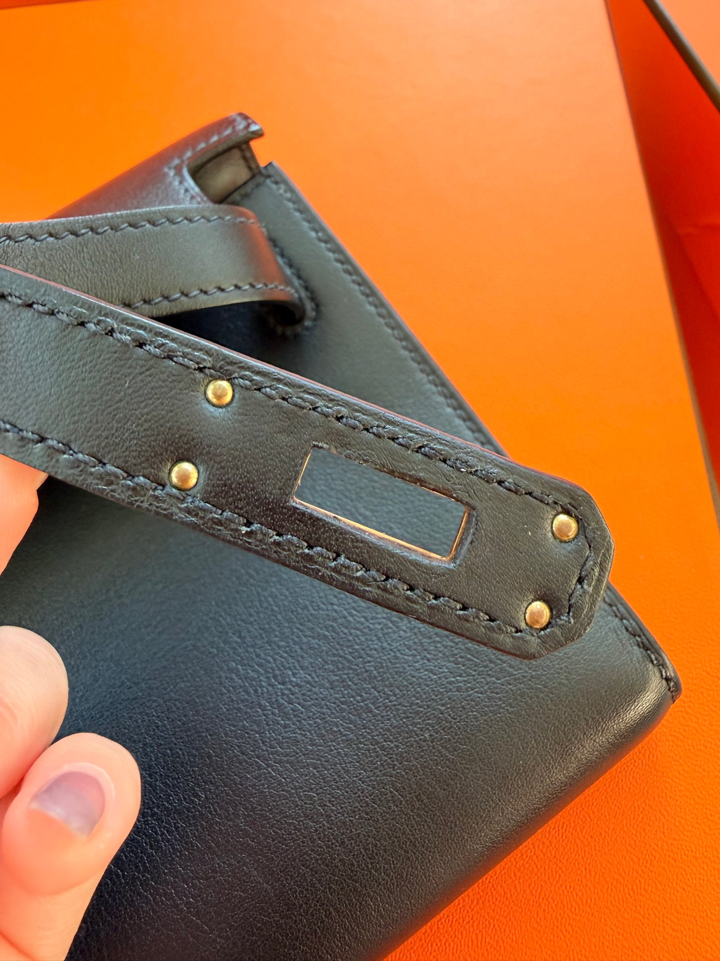 Hermes Black Swift Kelly Cut Clutch Bag With Gold Hardware GHW