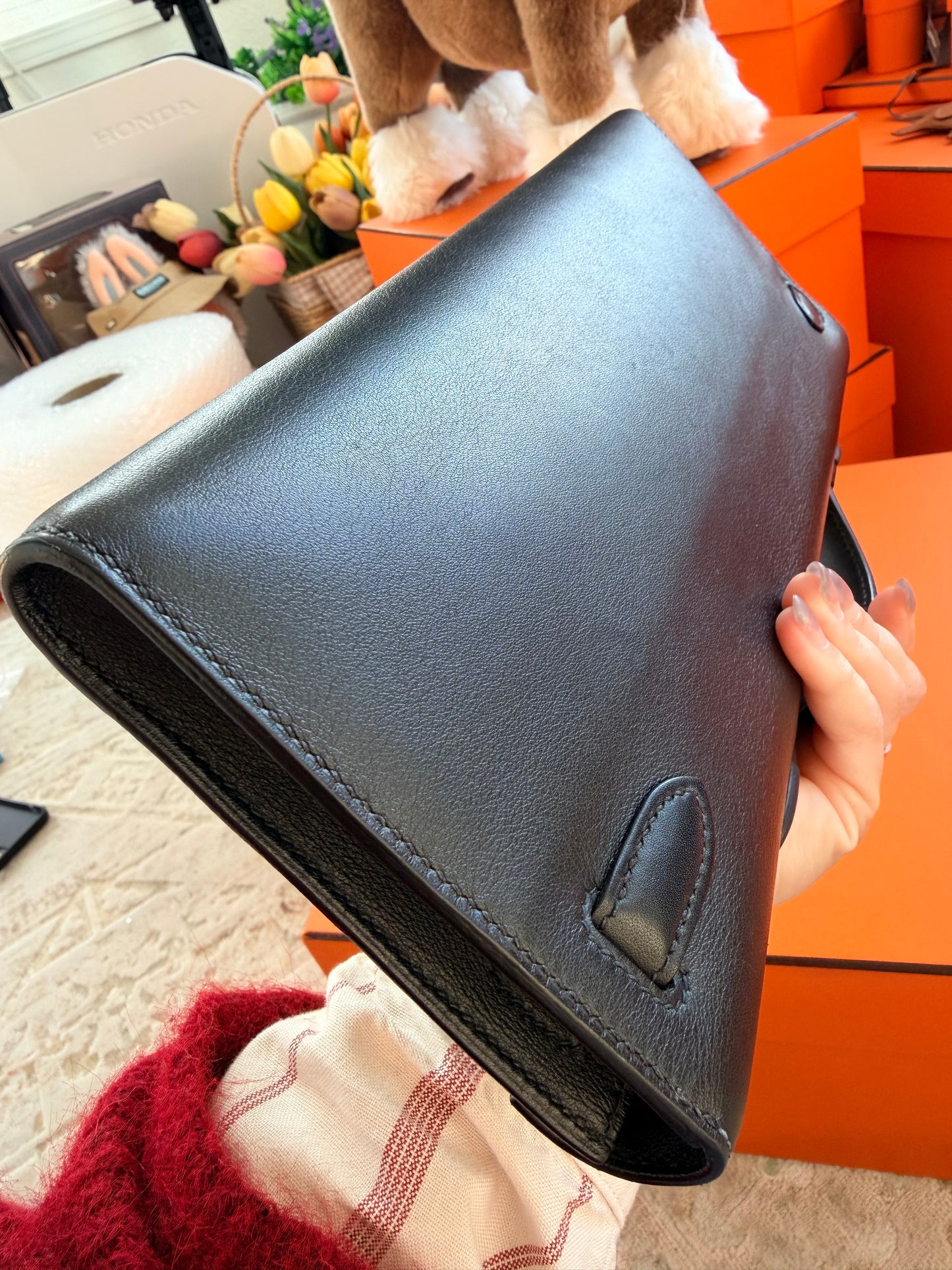 Hermes Black Swift Kelly Cut Clutch Bag With Gold Hardware GHW