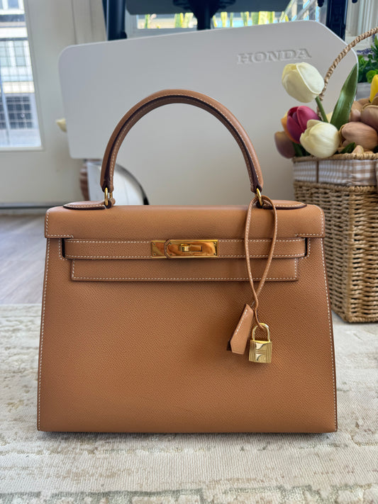 Hermes Kelly Sellier 28 Natural Epsom Gold Hardware