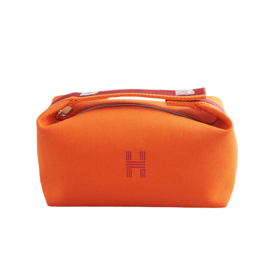 HERMÈS BRIDE DE BRAC TOILETRY BAG PM CANVAS ORANGE FEU PALLADIUM HARDWARE