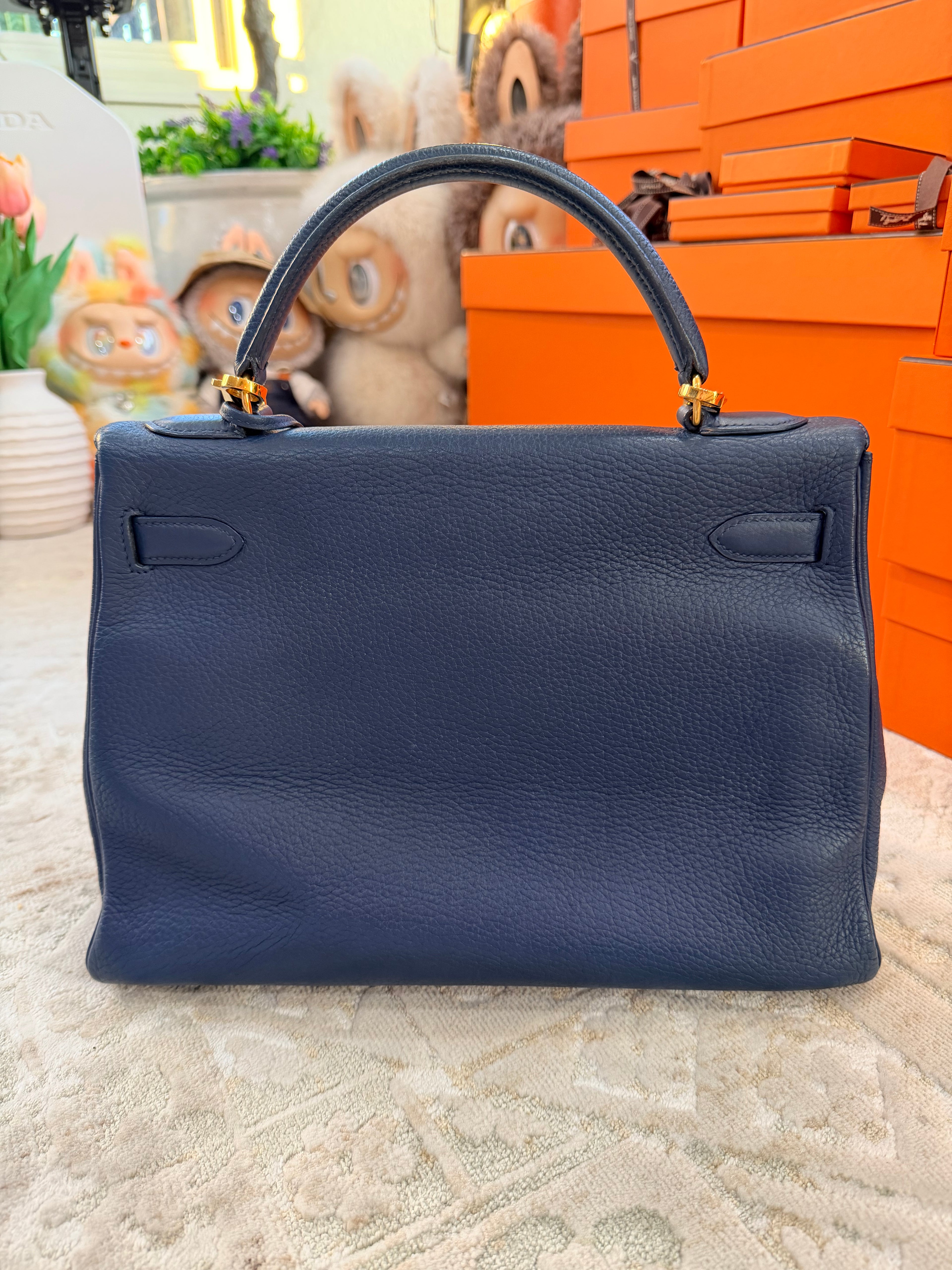Hermes Kelly Retourne 32 Blue Midnight ( Deep Blue ) Togo With Gold Hardware