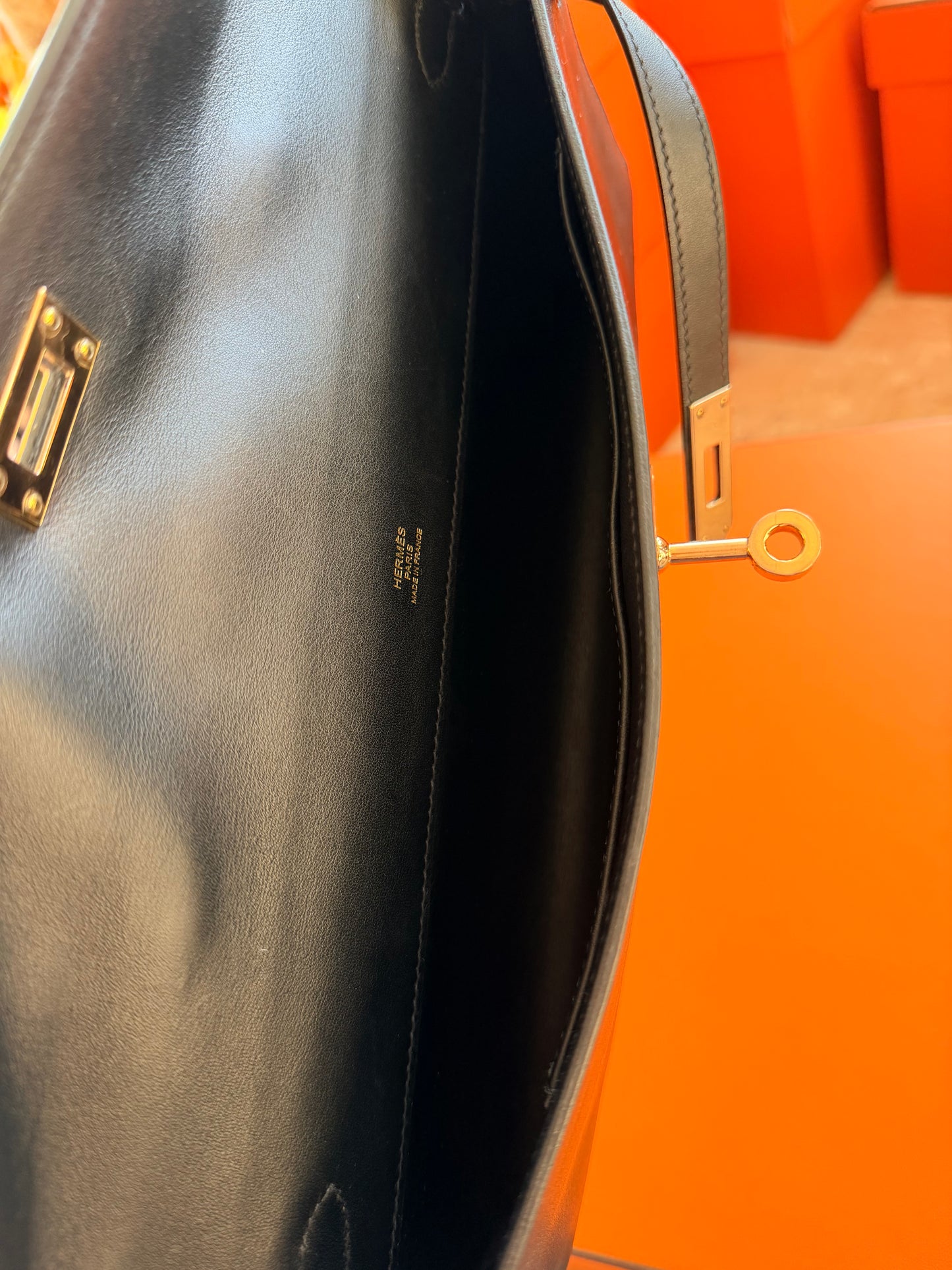 Hermes Black Swift Kelly Cut Clutch Bag With Gold Hardware GHW