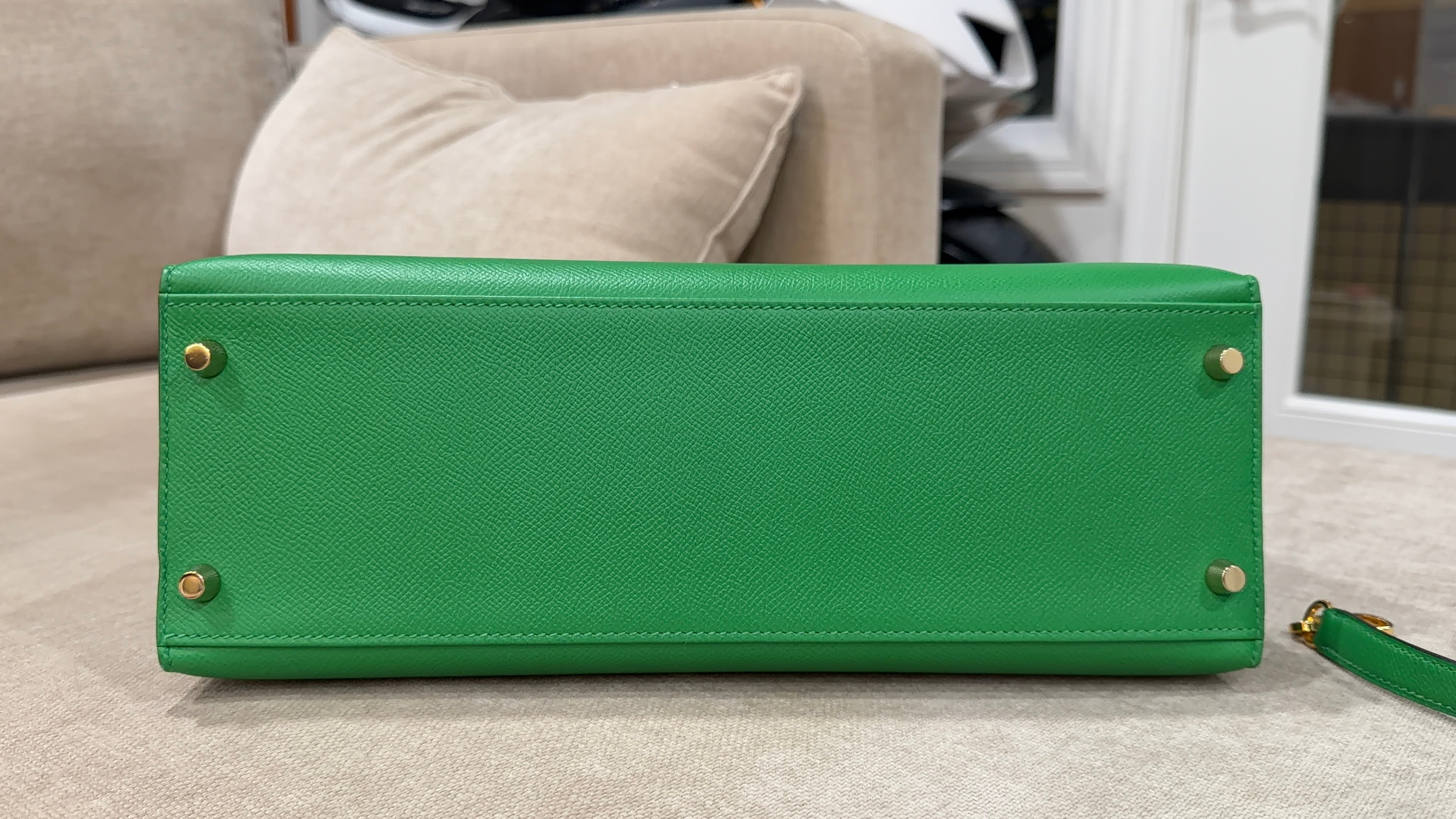 Kelly Sellier 32 Green Bambou Epsom Gold Hardware