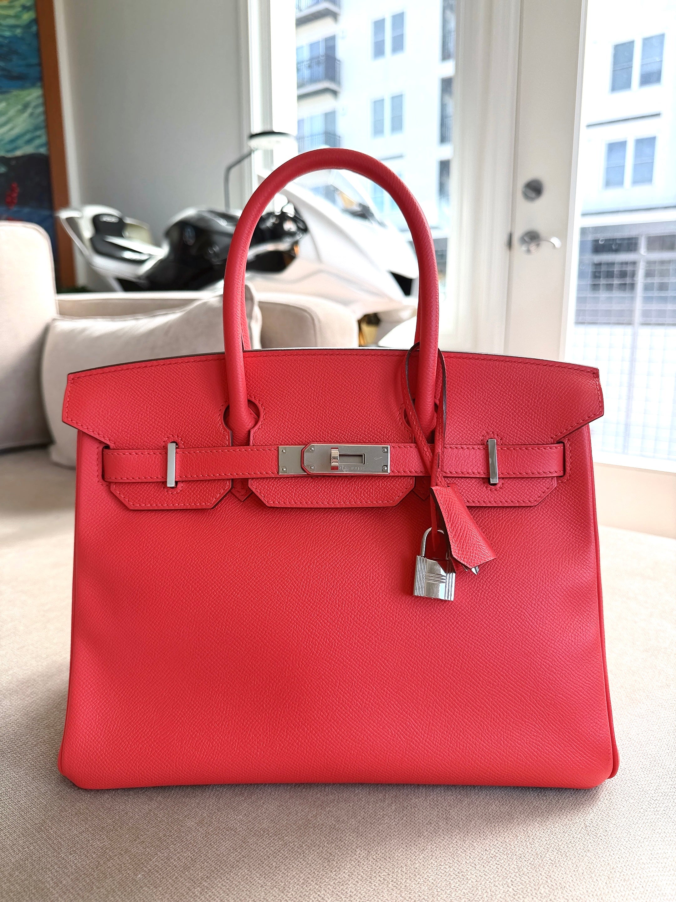 Birkin 30 Rose Jaipur Epsom Palladium Hardware