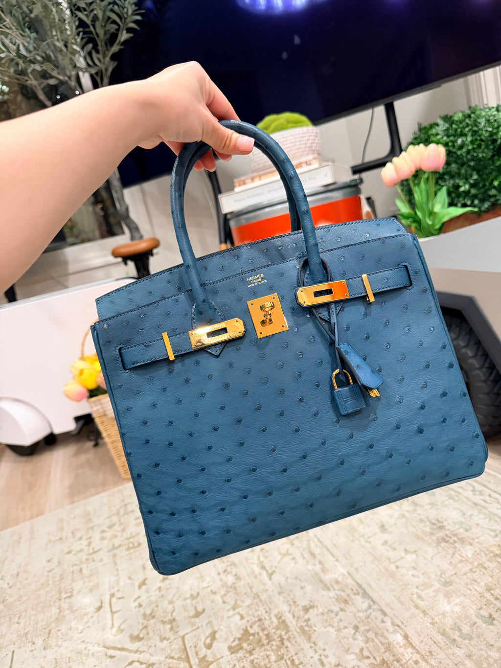 Birkin 30 Cobalt7C Ostrich With Gold Hardware