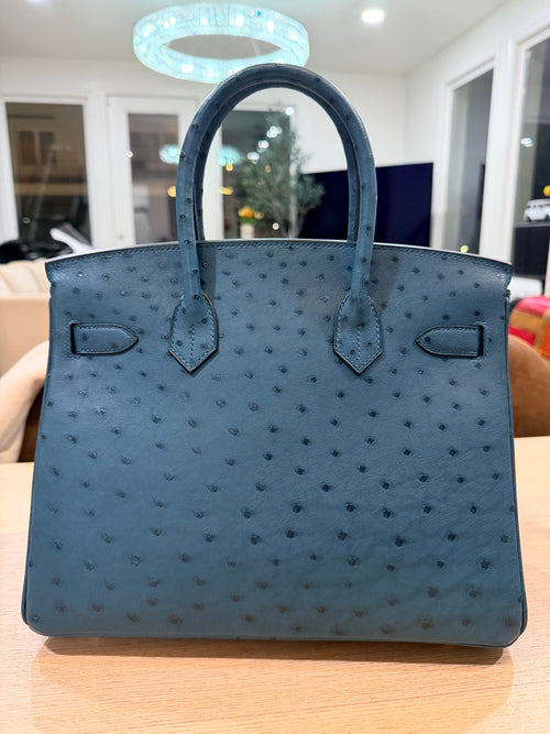 Birkin 30 Cobalt7C Ostrich With Gold Hardware