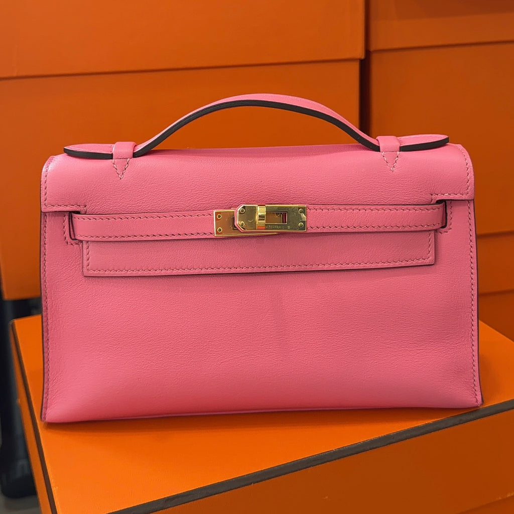 Kelly Pochette Rose Azalea Swift Leather Gold Hardware