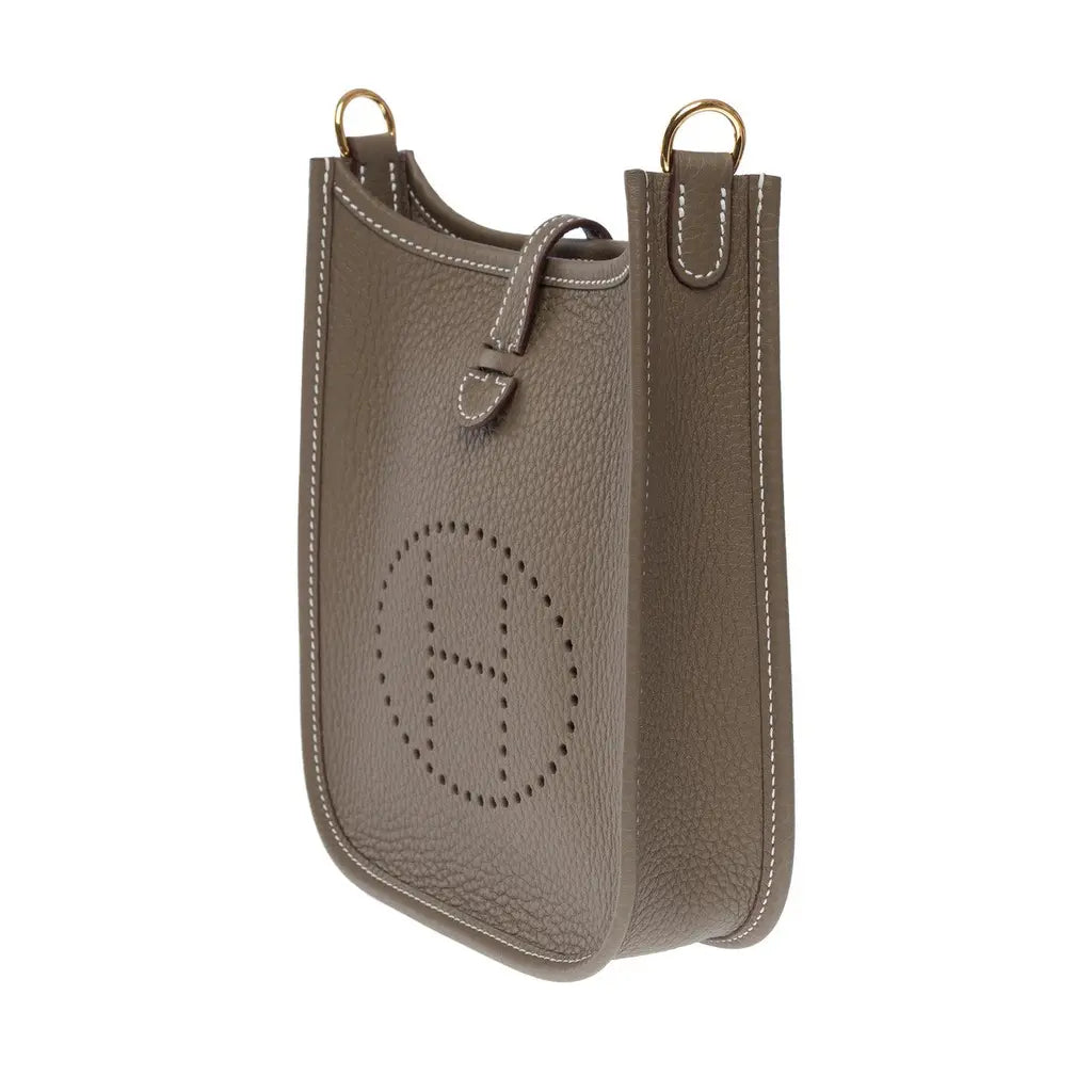 HERMES -Etoupe Clemence Mini Evelyne II TPM 16 Gold Hardware