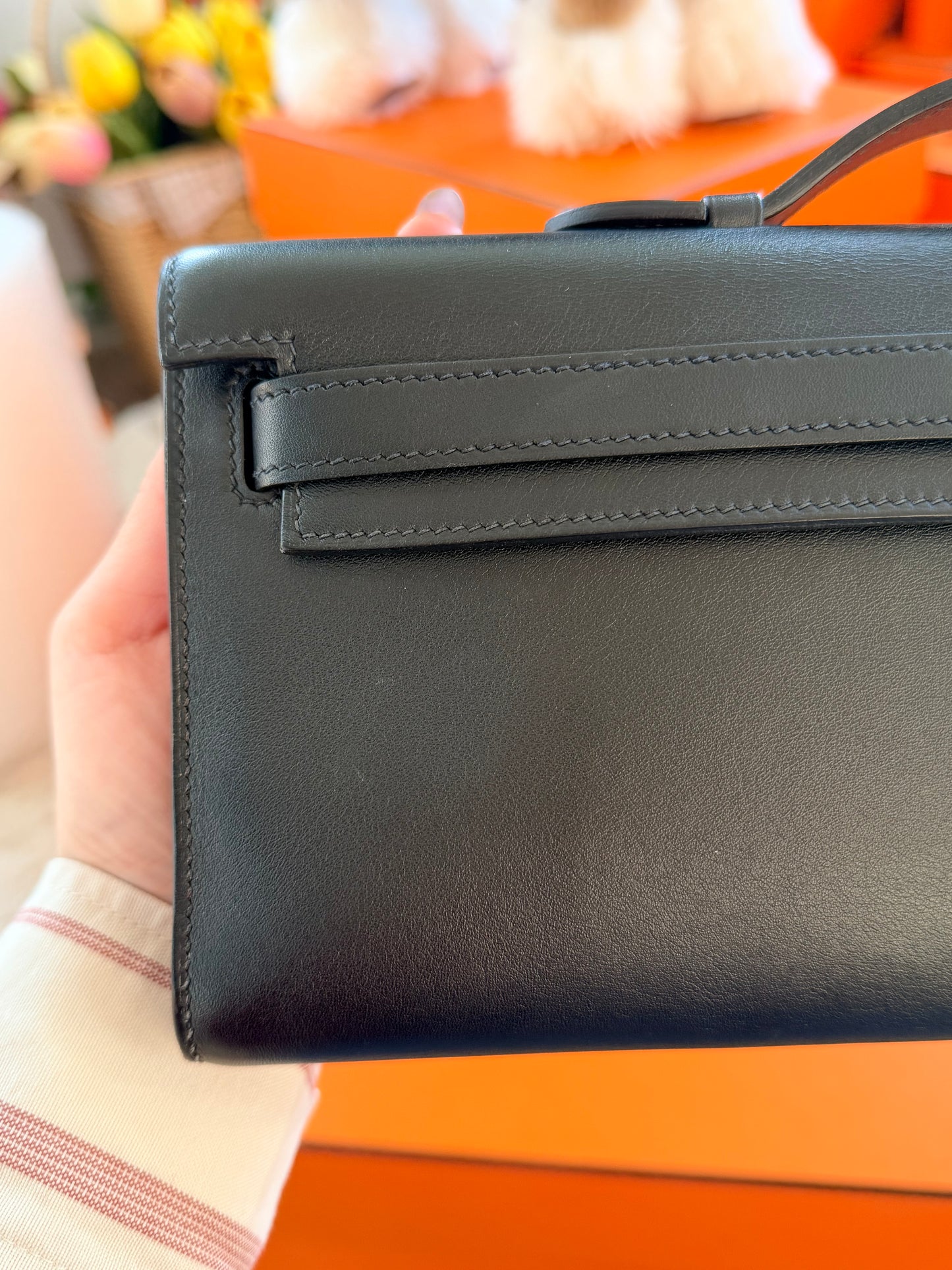 Hermes Black Swift Kelly Cut Clutch Bag With Gold Hardware GHW