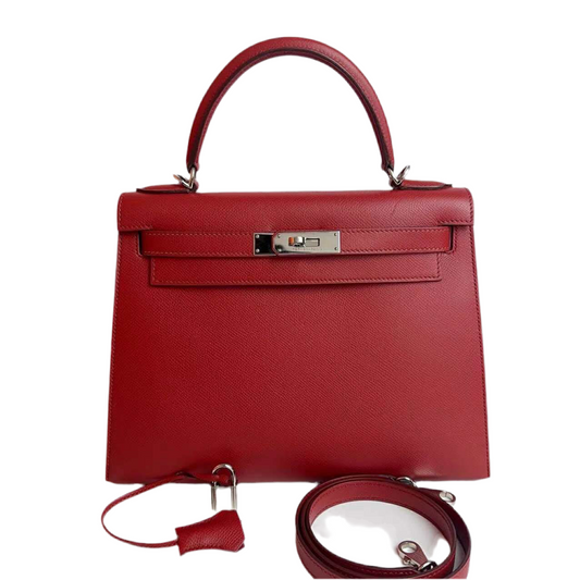 HERMES- KELLY SELLIER 28 ROUGE CASAQUE PALLADIUM HARDWARE