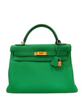 Kelly Retourne 32 Green Bamboo Togo Gold Hardware