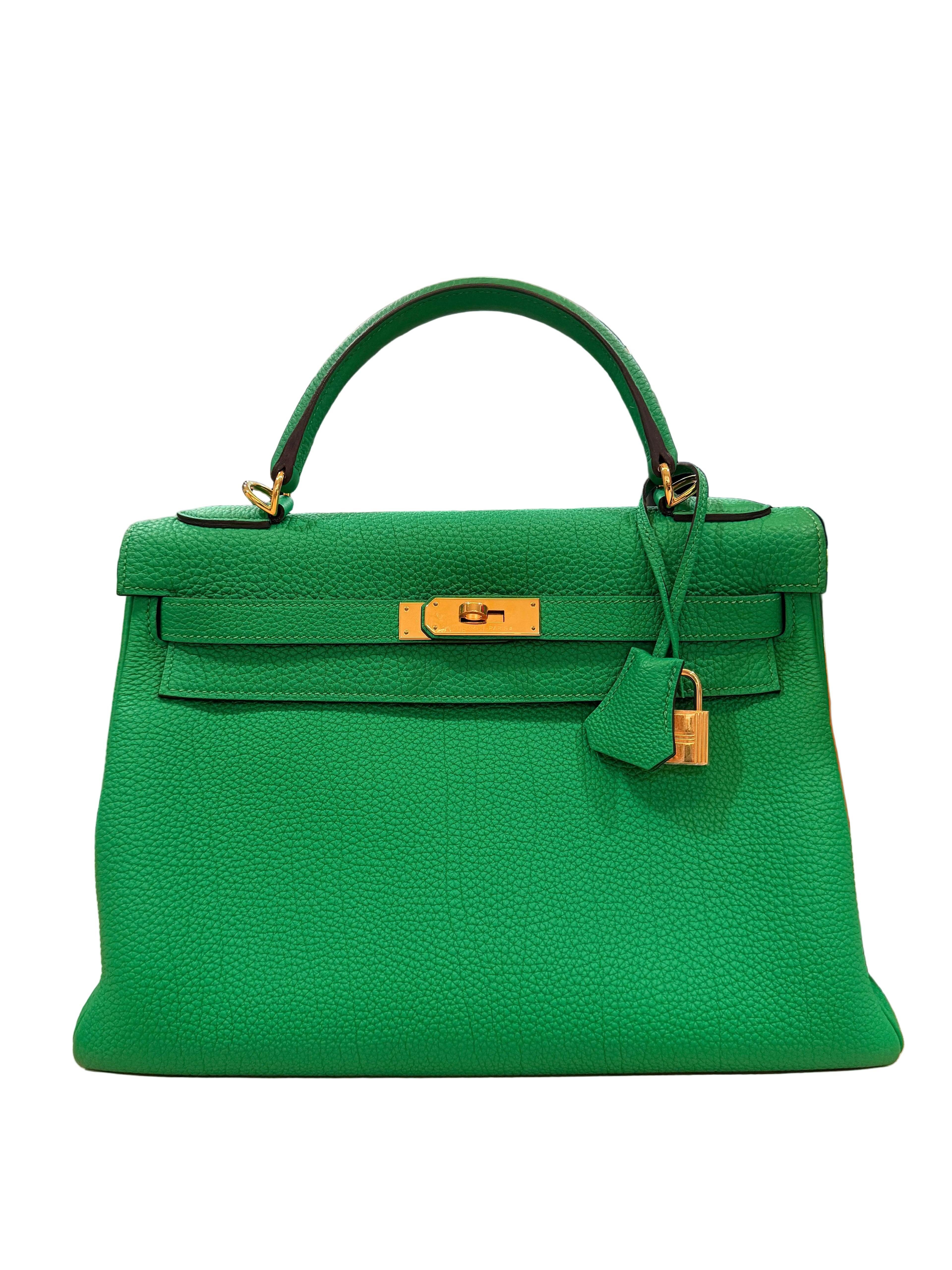 Kelly Retourne 32 Green Bamboo Togo Gold Hardware