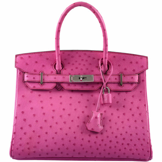 HERMES - BIRKIN 30 OSTRICH FUCHSIA WITH PALLADIUM HARDWARE