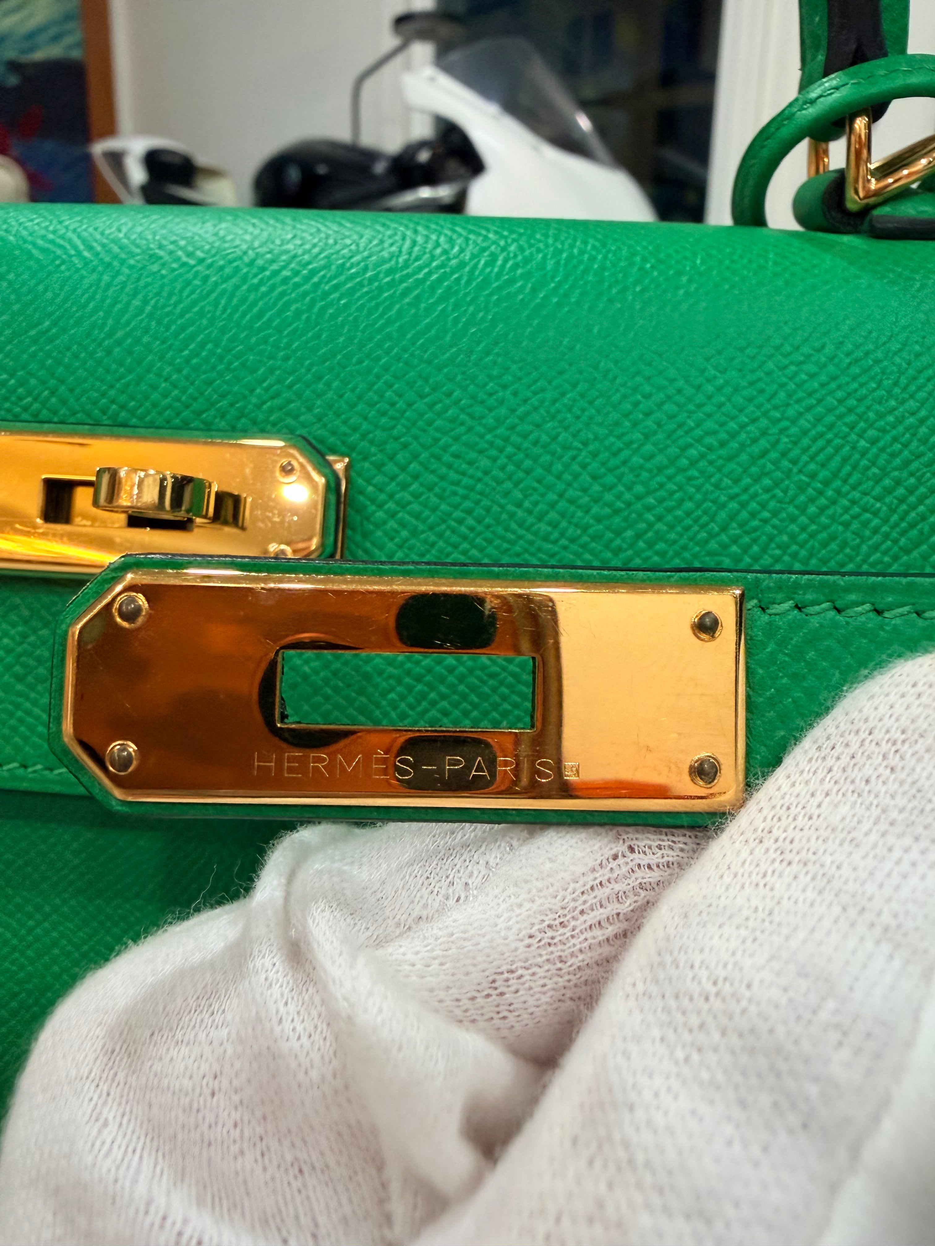 Kelly Sellier 32 Green Bambou Epsom Gold Hardware