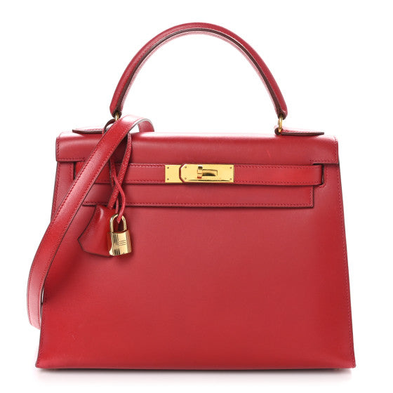 HERMES- BOX KELLY SELLIER 28 ROUGE VIF GOLD HARDWARE