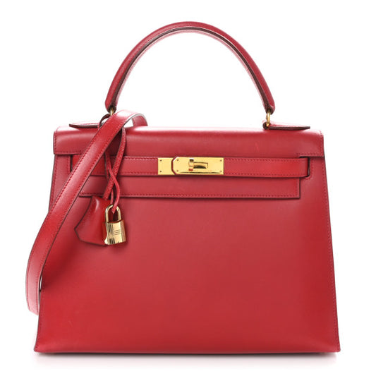 HERMES- BOX KELLY SELLIER 28 ROUGE VIF GOLD HARDWARE