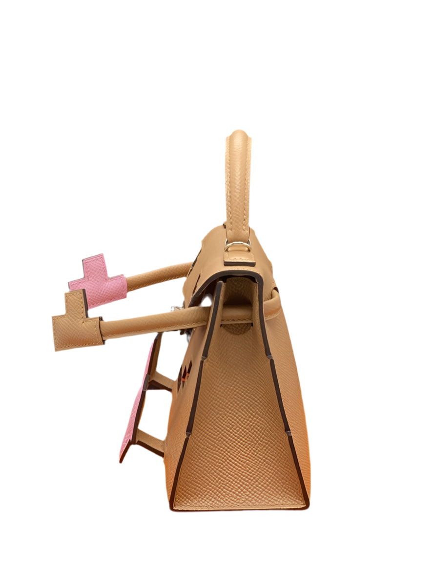 HERMÈS PICTO KELLY DOLL QUELLE IDOLE CHAI, MAUVE SYLVESTRE, BLEU CELESTE AND TERRE BATTUE EPSOM PALLADIUM HARDWARE