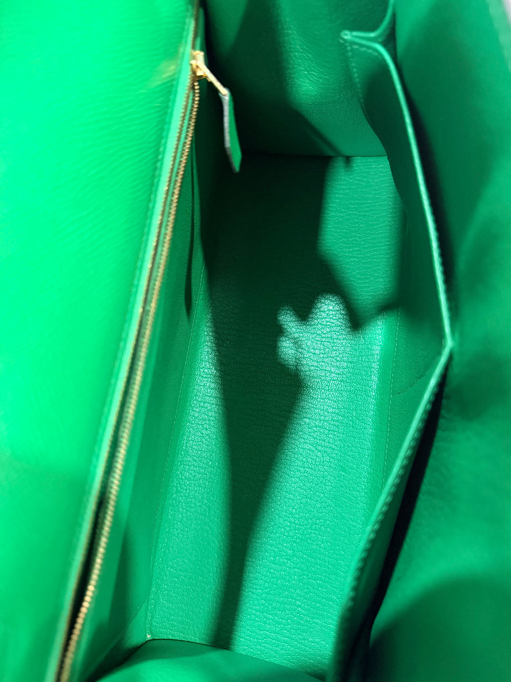 Kelly Sellier 32 Green Bambou Epsom Gold Hardware