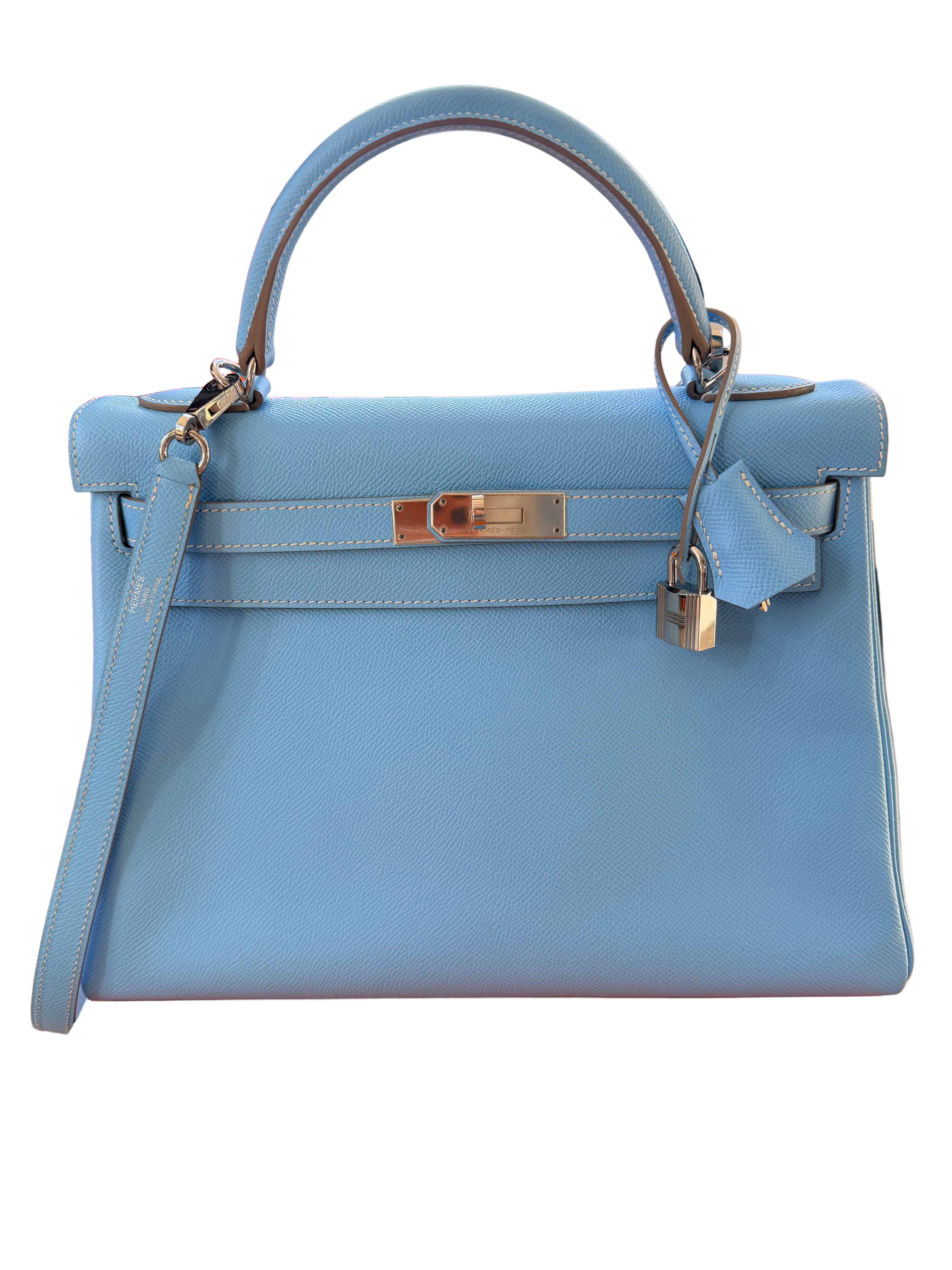 Hermes Kelly Retourne 32 Celeste Epsom With Palladium Hardware
