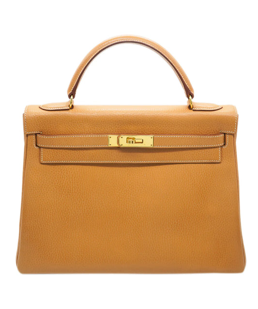 HERMES - KELLY RETOURNE 32 GOLD ARDENNES WITH GOLD HARDWARE