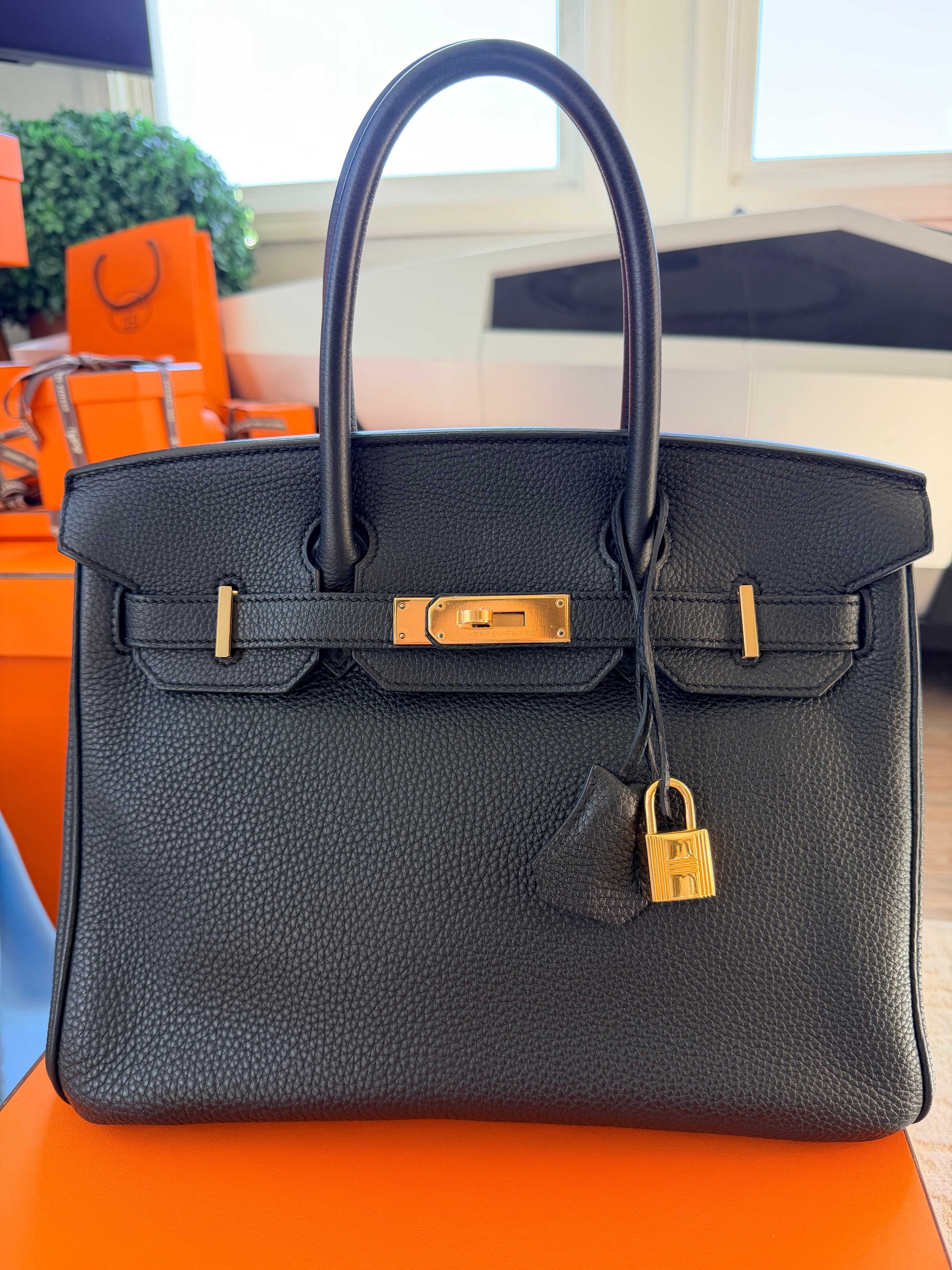Hermes  Birkin 30 Black Togo Gold Hardware