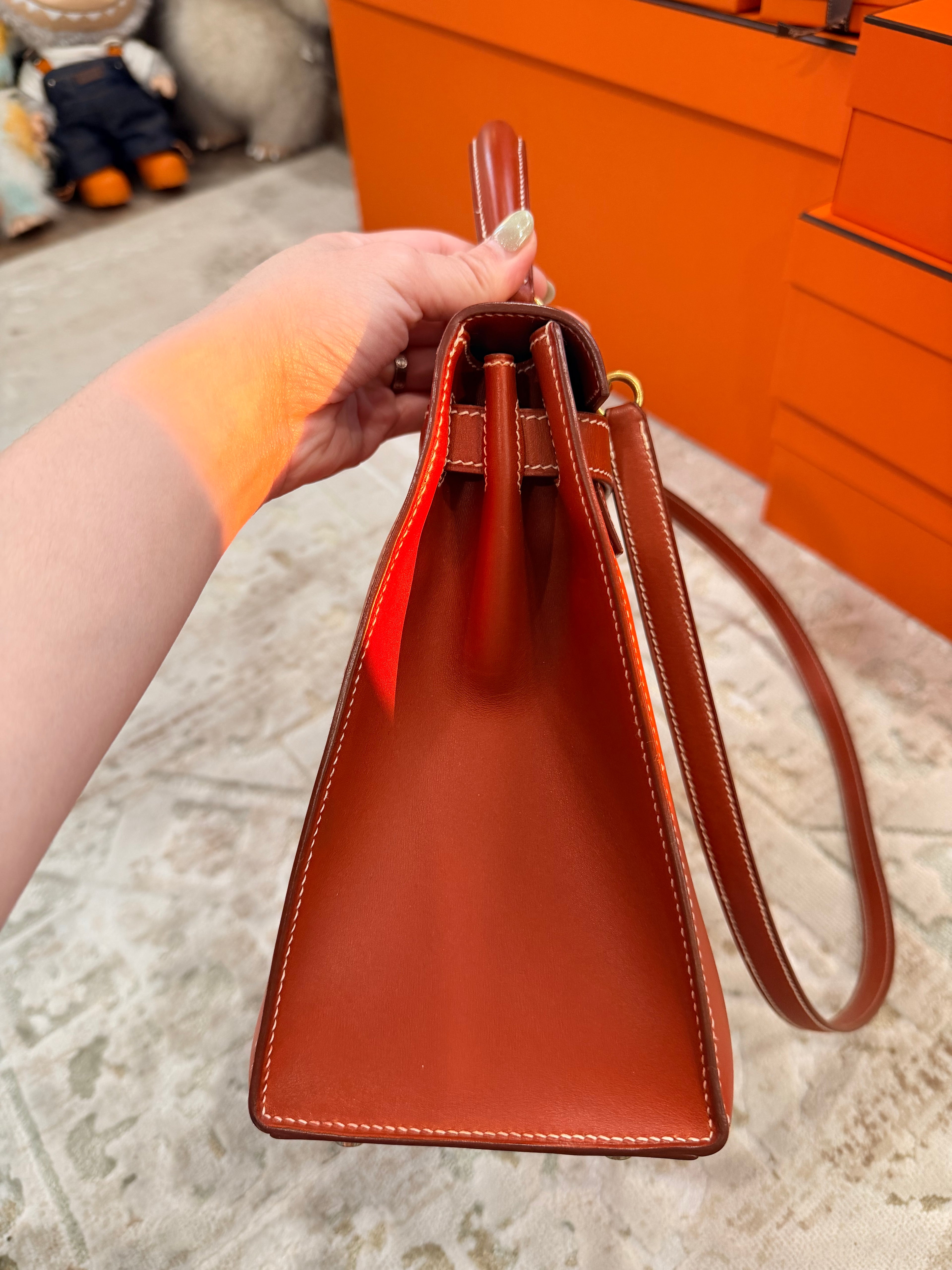 Hermes Kelly Sellier 28 Brick Box Calfskin With Gold Hardware