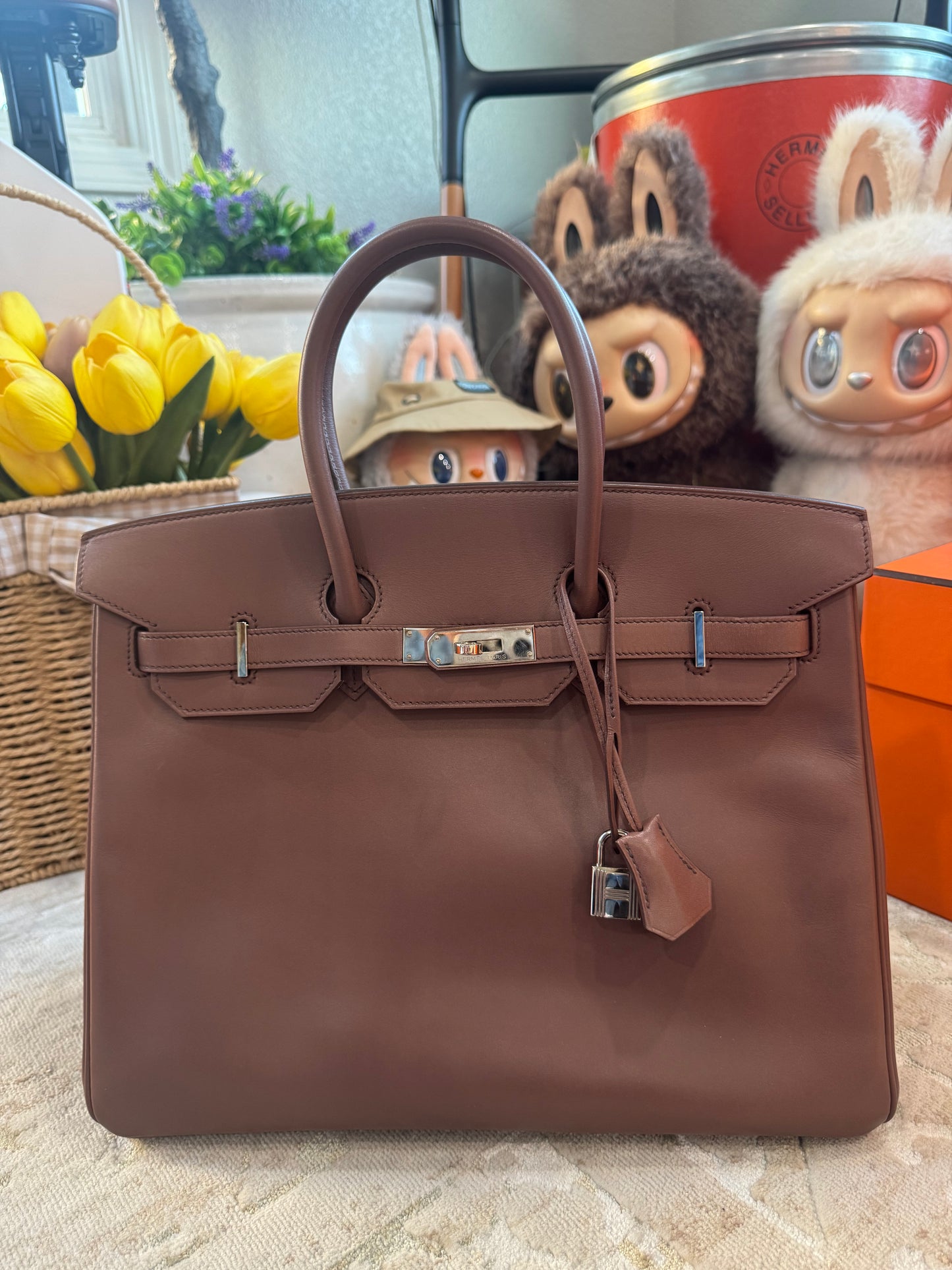 Hermes Birkin 35 Grioret Tadelakt Leather Palladium Hardware